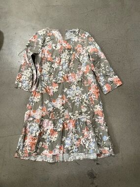 J. Jill Olive Floral Tiered Long-Sleeve Midi Dress with Pink & Blue Blooms